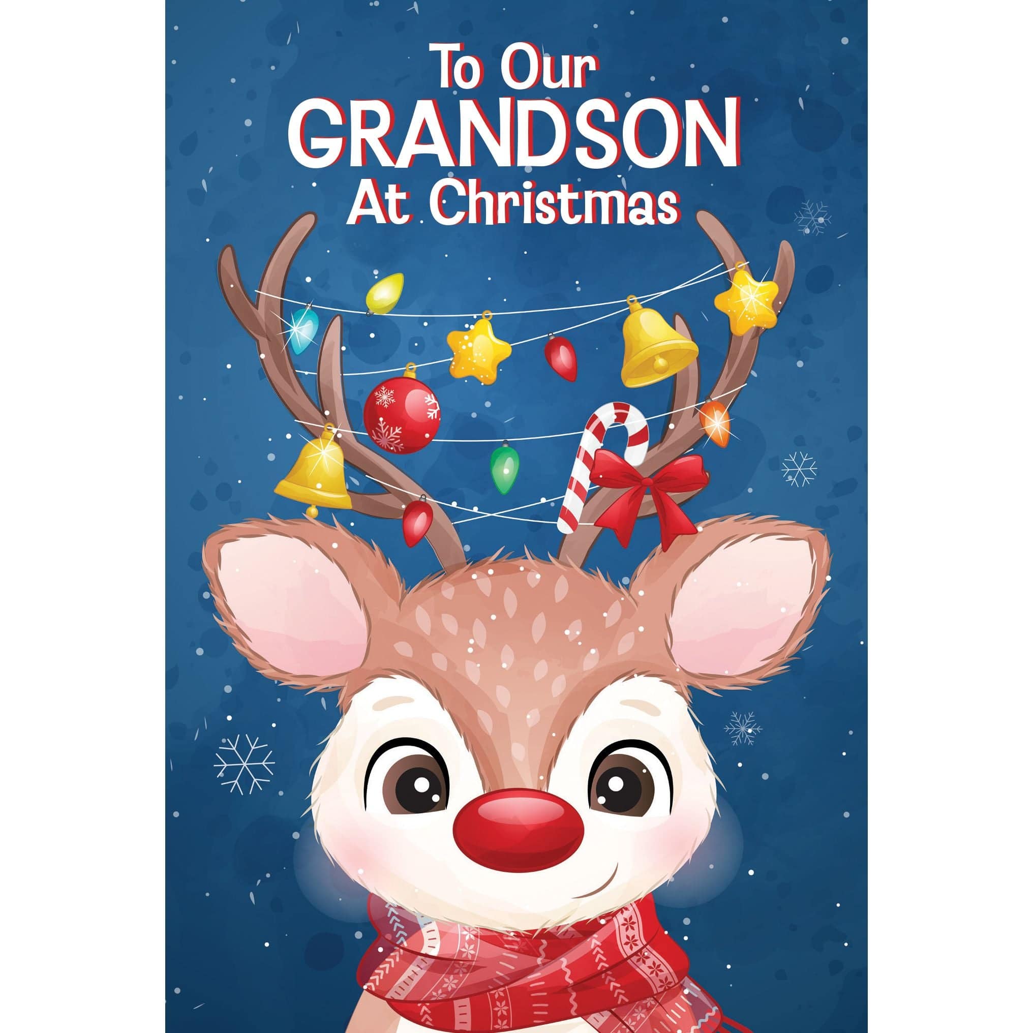 Pictura festive Christmas card featuring a cute reindeer design, perfect for sending seasonal greetings to your grandson.
